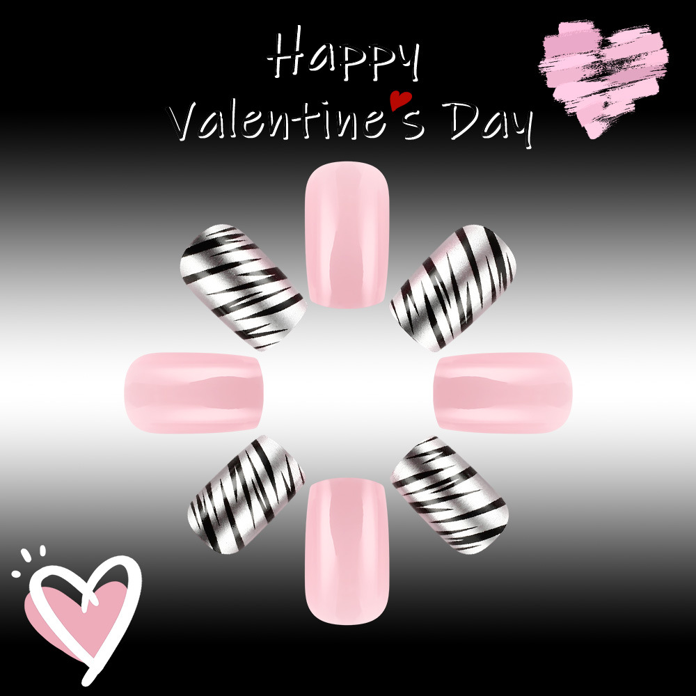 25g Weight press-on nails Nail Supplies Plastic Material Stripe, Heart Shape Pattern Stripe Heart Shape Plastic Press-on Nails 5