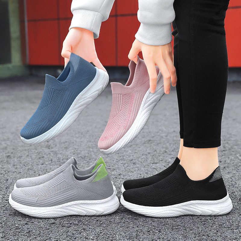 Zapatos mujer 2025 verano nuevo estilo volador tejiendo zapatos de mujer hombres y mujeres con el mismo estilo zapatos casuales zapatos de tela livianos de poliuretano