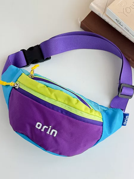Fashionable Korean-style color-blocking new children's bag with letter patchwork, single-shoulder chest bag for outdoor use, sporty and casual versatile crossbody bag