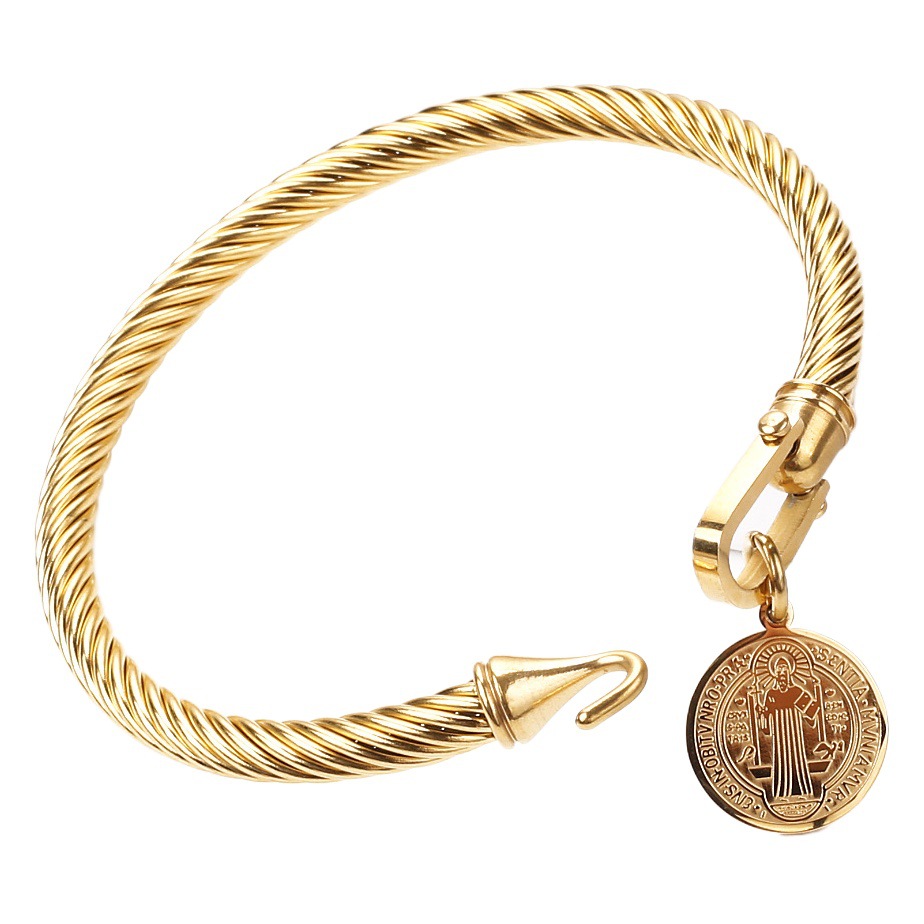 Europa y América en forma de U gancho hebilla pulsera de acero inoxidable alivio San Benito patrón etiqueta herradura hebilla de titanio de acero trenzado de alambre sacerdote mano