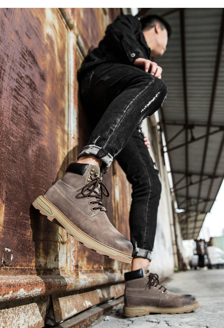 Ψηλές, μεγάλες κίτρινες μπότες, με στρώση κεφαλιού, δέρμα χοίρου, για υπαίθριες δραστηριότητες και ζεστά ανδρικά παπούτσια από κασμίρ_voghion.com