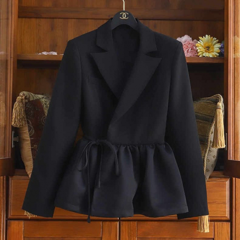 Black Windbreaker Women's Mid-Length 2025 Autum New Korean Style Stand-Up Collar Fashion Casual Elegant Loose Slim Jacket