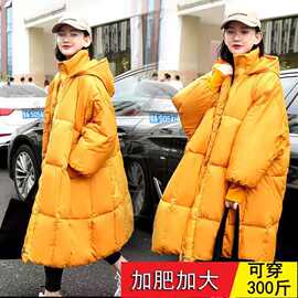 2025韩版可拆卸帽蝙蝠袖中长款羽绒服女冬宽松显瘦时尚棉衣外套