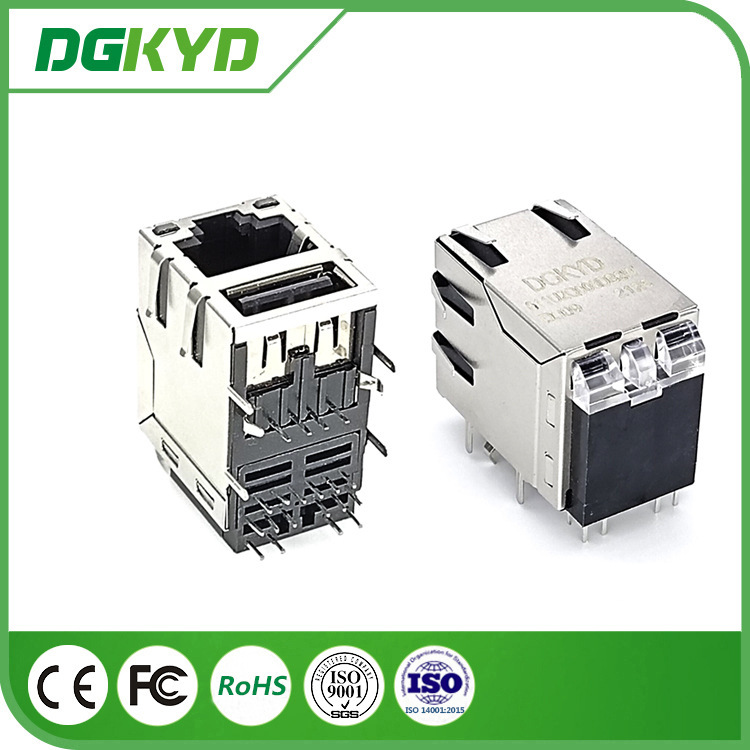 RJ45 Network Network Port Connector Gigabit Integrated Transformer with Light Strip Shielding with Shrapnel USB