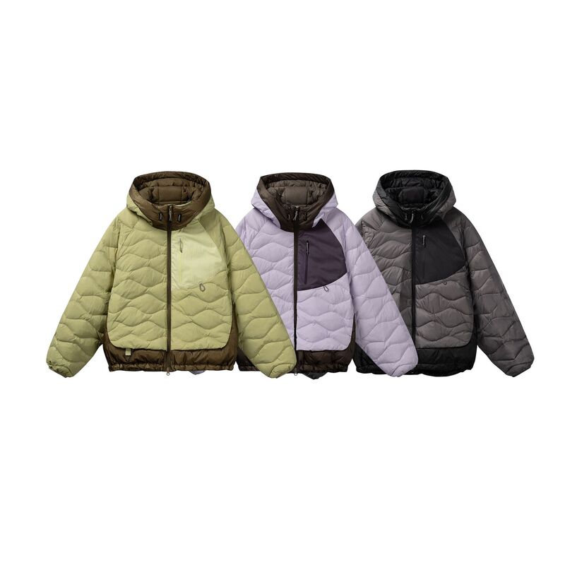 Hjd Japanese-Style Color-Blocking Hooded White Duck down Jacket for Men, Trendy Outdoor Warm and Cold-Resistant Coat My6812W