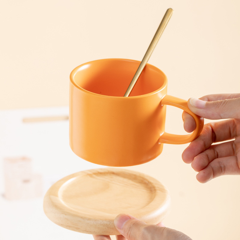 Taza de color caramelo taza de cerámica macarón taza de agua taza de café con taza de roble taza de cocina LOGO personalizado