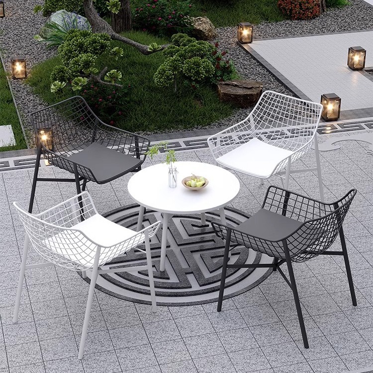 Mesas y sillas de acero inoxidable al aire libre Villa Patio Jardín Balcón Departamento de ventas