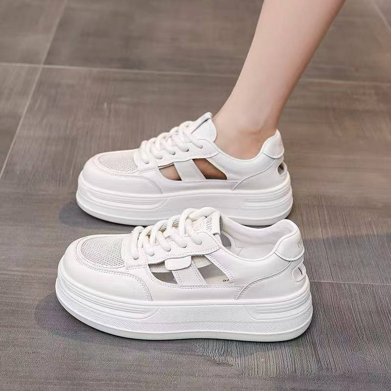 Women's White Shoes That Feel Like Shit, 2025 New Summer Hollow Mesh Breathable Thick-Soled Non-Stuffy Shoes for Women