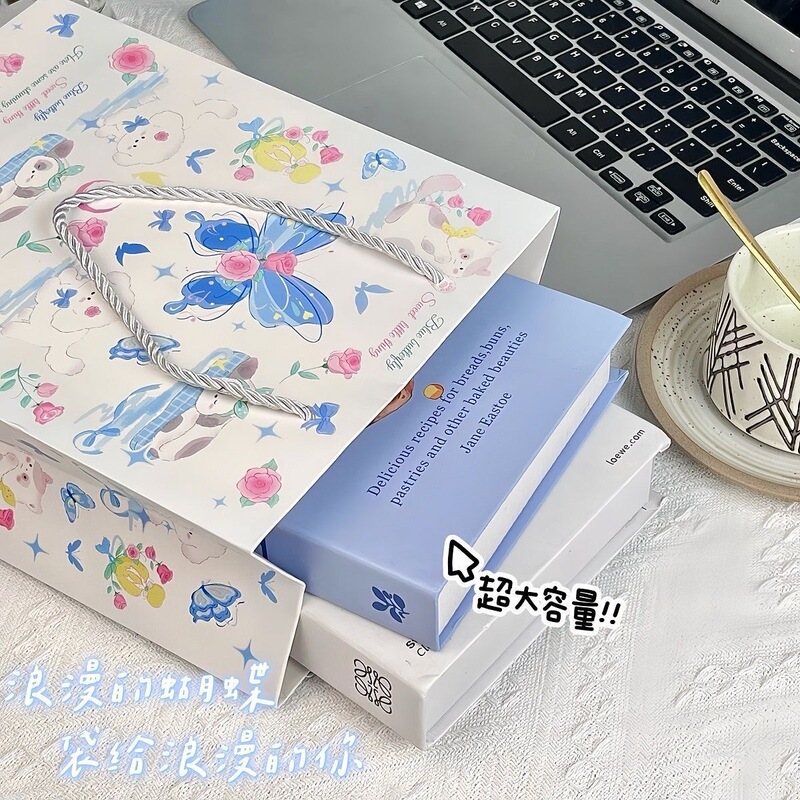 縦型ホワイトカードかわいいペット蝶ギフトバッグハイエンド大容量厚みのある高価値インスタイル漫画ハンドバッグ|undefined