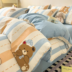 2024 New 100% Cotton Printed Quilt Set for Dormitory - Twin Size Bedding Set with Sheet, Pillowcase, and Duvet Cover