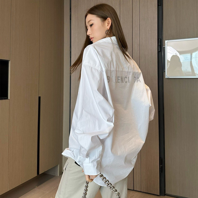 Correct Version 2025 Early Autumn New Paris B Brand Influencer Style Long-Sleeve Shirt Cardigan with Rhinestone Letters on the Back