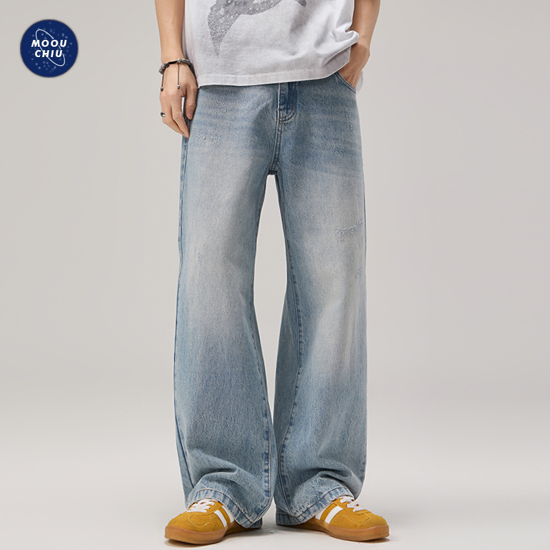 Muqiu Men's Wear ∠ 2025 Spring New American cleanfit Straight Jeans Men's Commuter Retro Wide Leg Pants