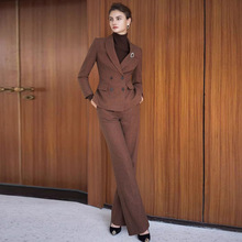 秋冬时尚咖色羊毛呢女西装套装气质简约女总裁办公室正装工作服OL