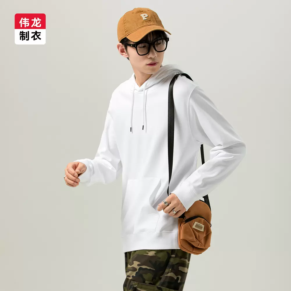 棉毛圈连帽衫男士美式休闲套头打底卫衣秋季新款潮牌男装纯色帽衫