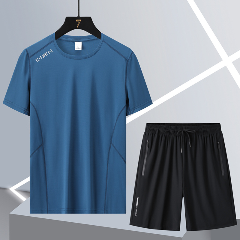 Camiseta de hielo de verano king size hombre papá manga corta juego deportivo hombre rápido seco casual de dos piezas