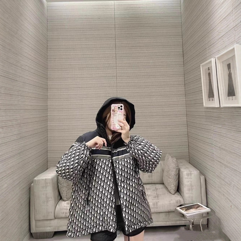Correct Version in Stock High-Quality D Brand New Full-Print Jacquard Double-Sided down Jacket Coat Unisex