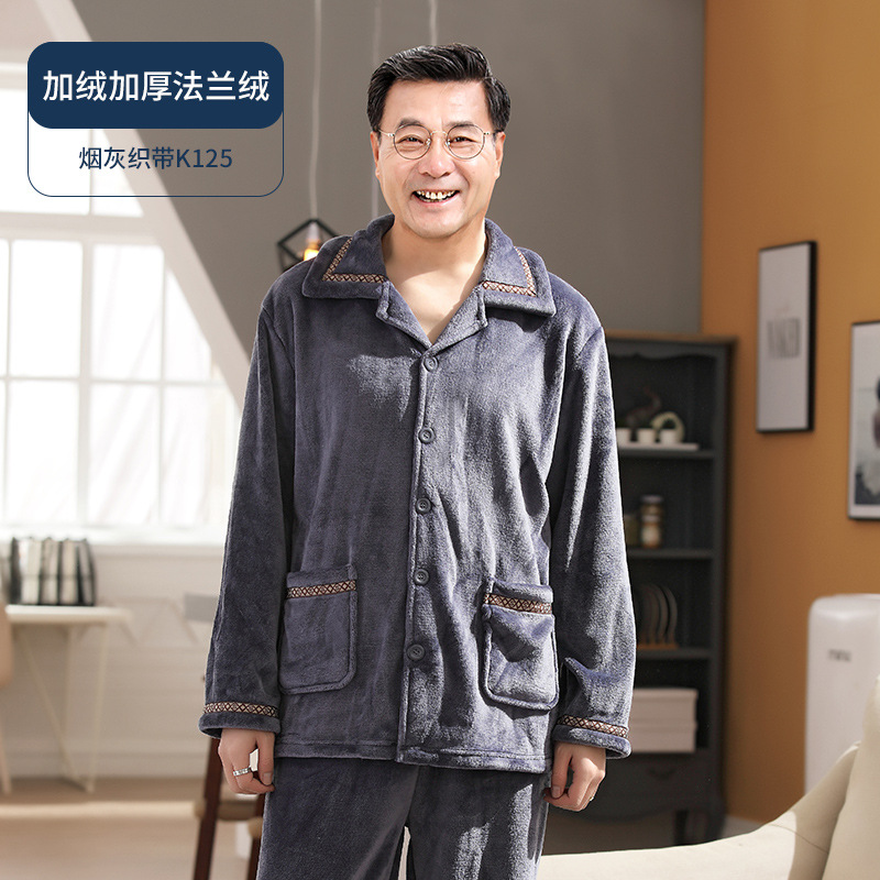 Papá pijama de coral para hombres otoño y invierno más veludo engrosado de mediana edad hombre franela conjunto de ropa de casa