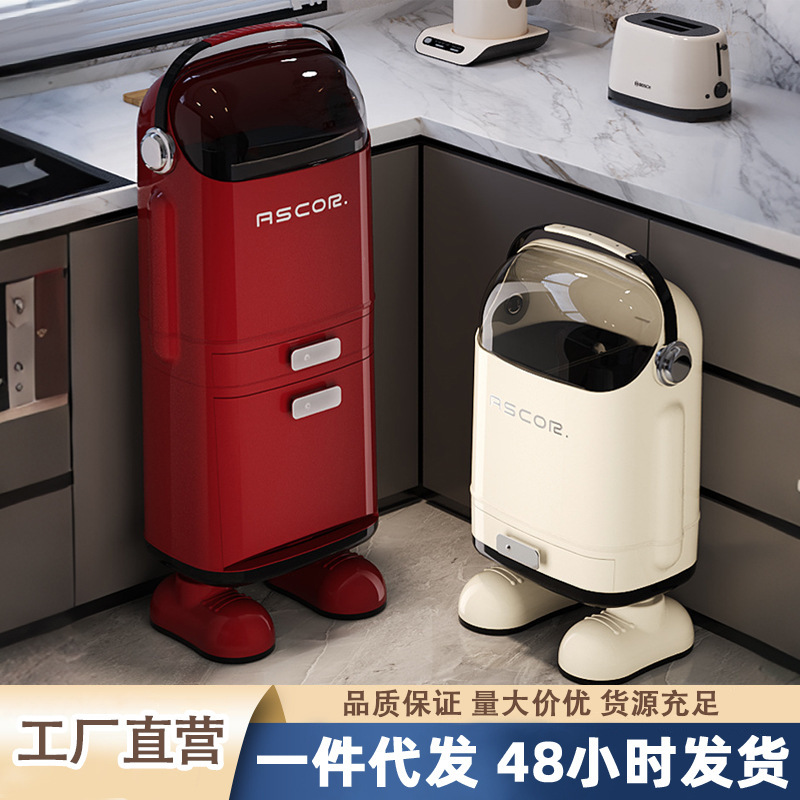 Large Kitchen Trash Can with High Legs, Stylish Design, with Lid, Movable, with Wheels, Large Capacity, No Need to Bend over to Use