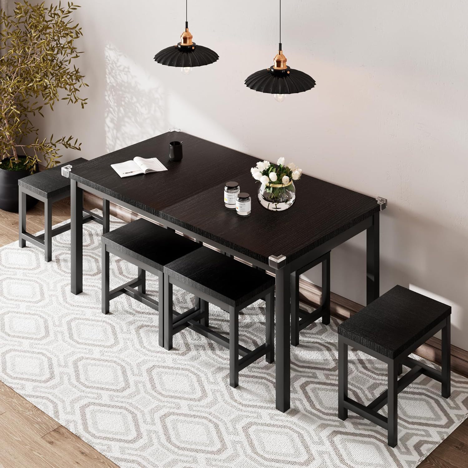 现代简约餐桌方凳组合可伸缩小户型家用饭桌跨境新款