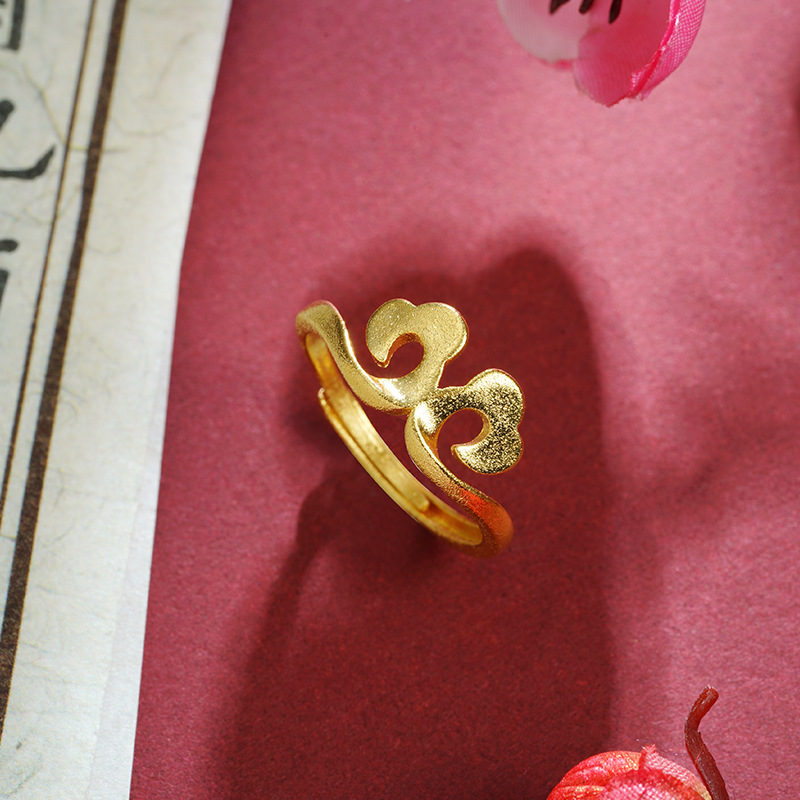 新品古法沙金指环女简约国潮齐天大圣金箍圈活口戒指中国风首饰品