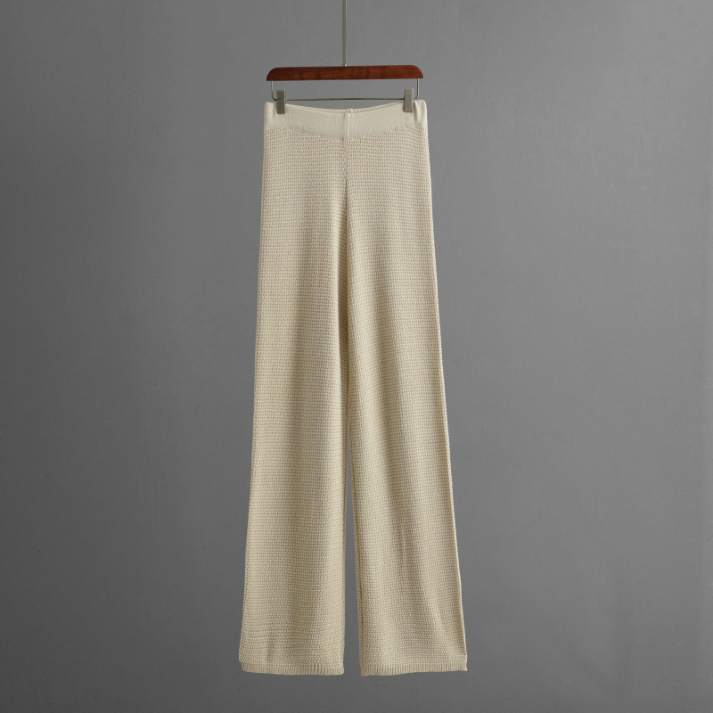 Fashionable Knitted Women Summer V neck Sleeveless Vest High Waist Straight Pants Two Piece Set
