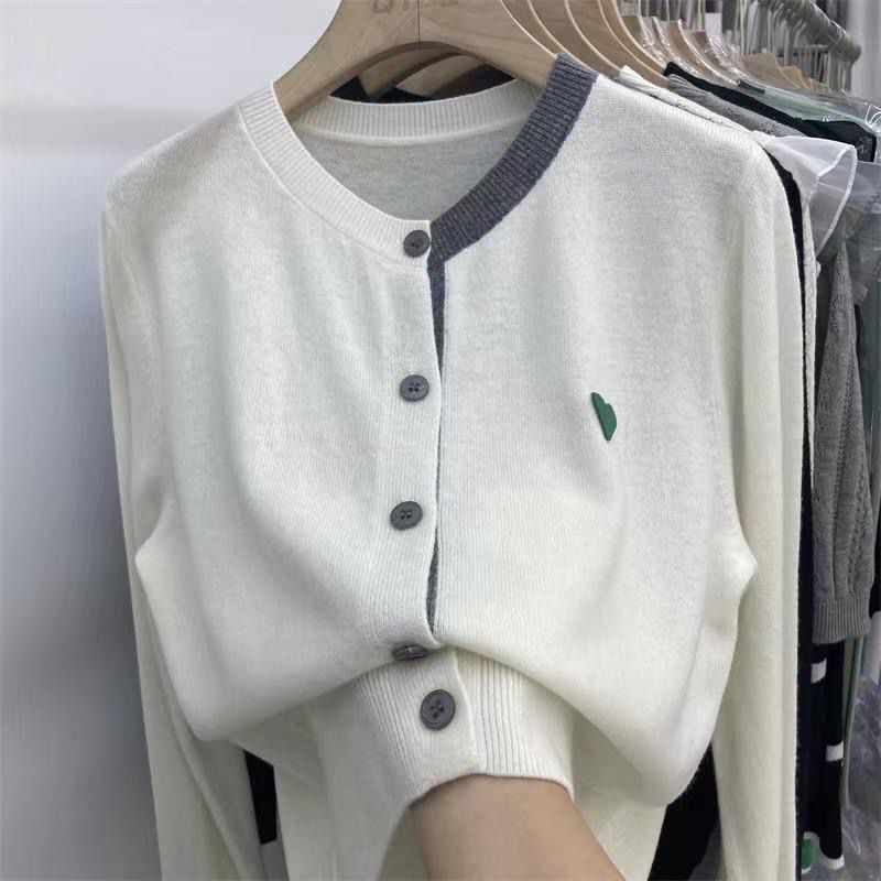 秋冬新款韩版爱心拼色贴布宽松打底长袖毛针织衫开衫上衣女装|undefined
