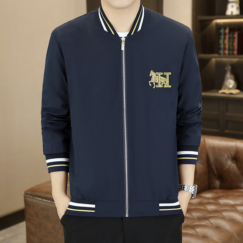 New Jacket Soft Shell Men's Fashion 2024 Spring and Autumn Trend Fashion Embroidered H Horse Stand Collar Loose Jacket Jacket
