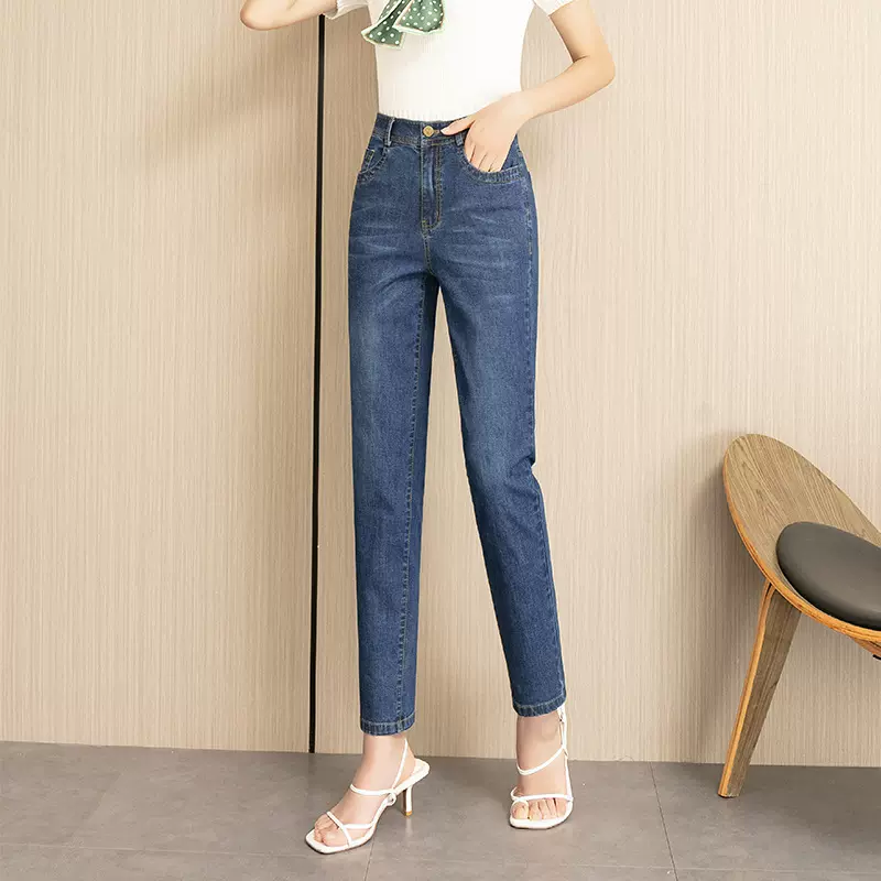 如果牛仔烟管裤女2025秋高腰修身九分铅笔小脚裤22605J弹力舒适