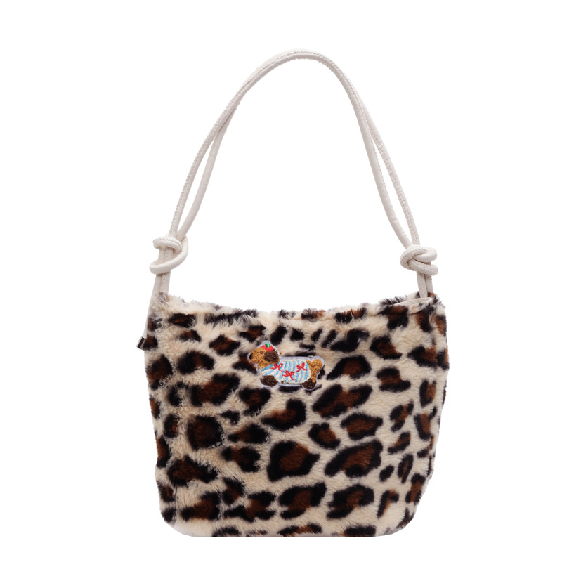 2024 invierno nueva gran capacidad impresión leopardo bolso cuadrado bolso de viaje de peluche bolso de cubo de peluche bolso