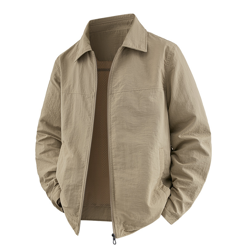 Chaqueta de otoño para hombres primavera y otoño 2025 delgada suelta multifacé casual con solapa transpirable de mediana edad con chaqueta de papá