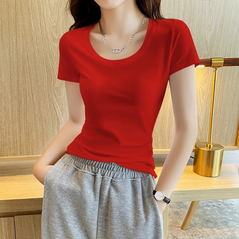 레드 라운드넥 반소매