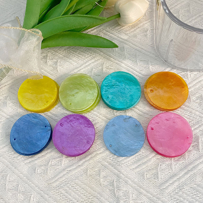 5cm Double Hole Colorful Mirror Shell Disc DIY Shell Painting Wedding Mother-Of-Pearl Piece Blue Door Curtain Wind Chime Material