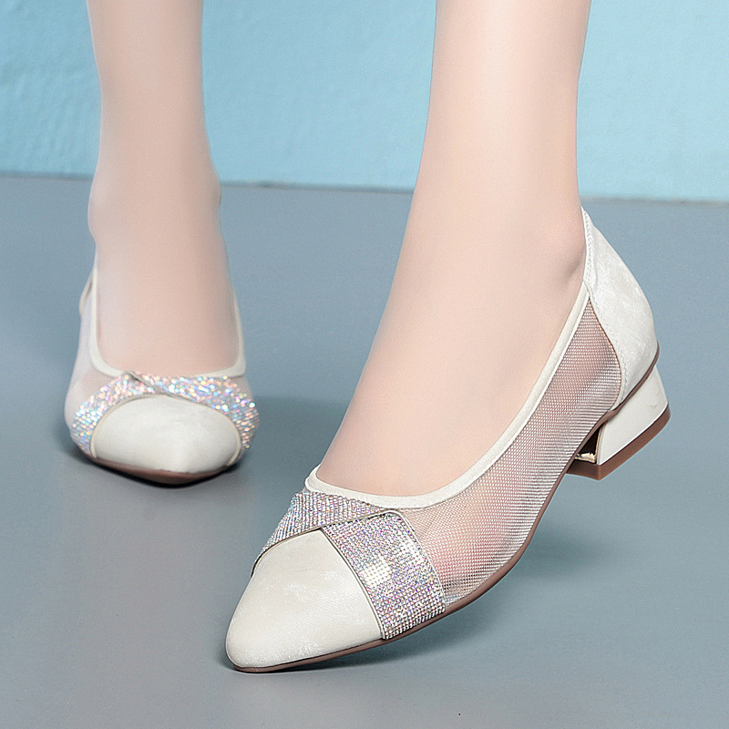 Sandal cao gót nữ đính đá lấp lánh phong cách Hàn Quốc — Màu be