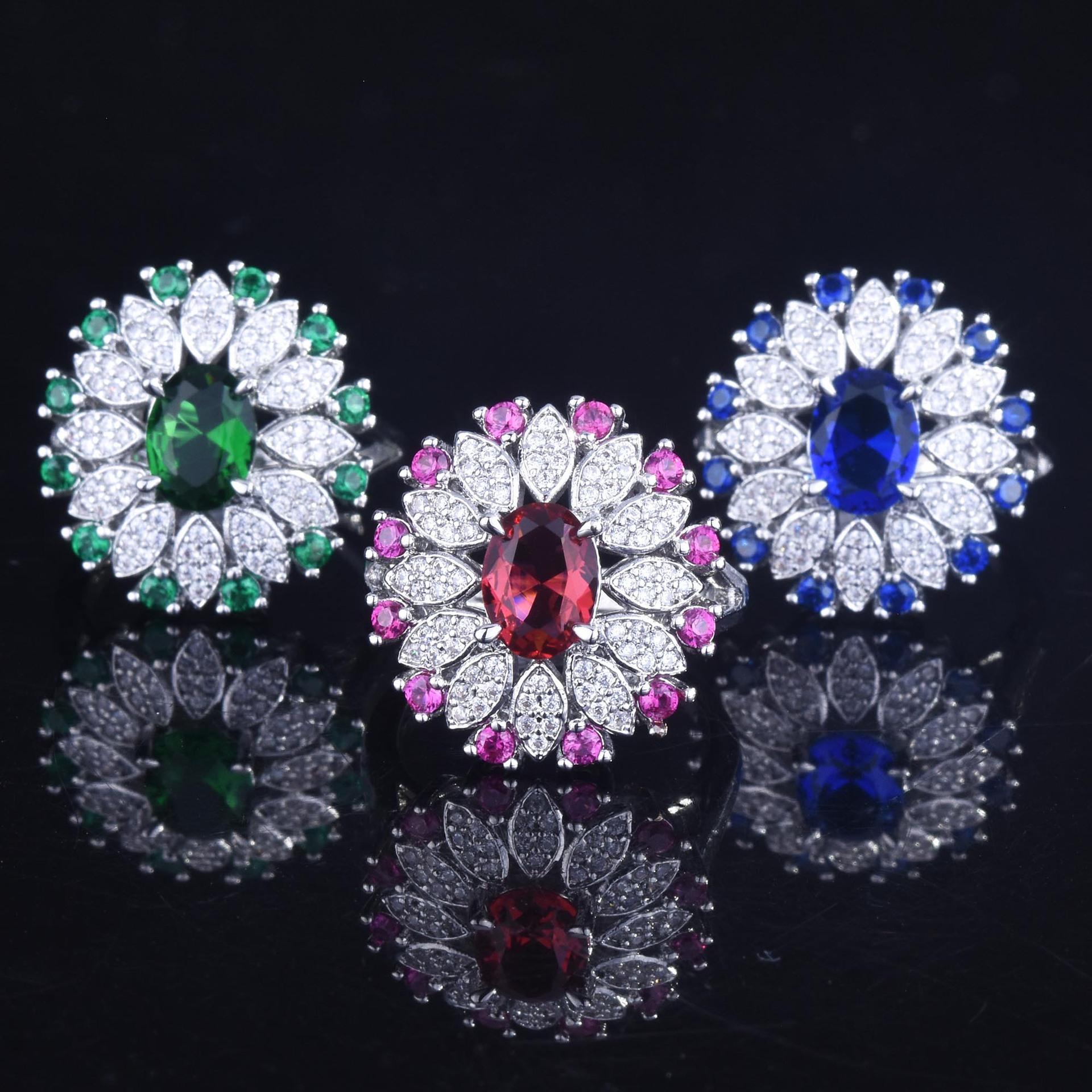 Fashion Imitation Sapphire Ring 2 Carat European And American Three-dimensional Color Treasure Open Ring Female display picture 10
