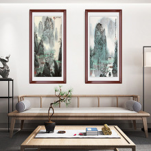 国画新中式客厅玄关山水装饰画挂画书房过道走廊壁画实木外框墙画