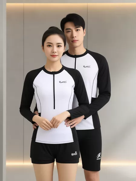 2026 New Style Sun-Protective Swimwear for Women, Long-Sleeve Two-Piece Conservative Design That Covers the Belly and Makes You Look Slim, Men's Couple's Plus-Size Hot Spring Swimwear
