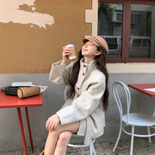 双面秋冬毛呢短款小个子系带2025韩系大衣新款高级立领外套