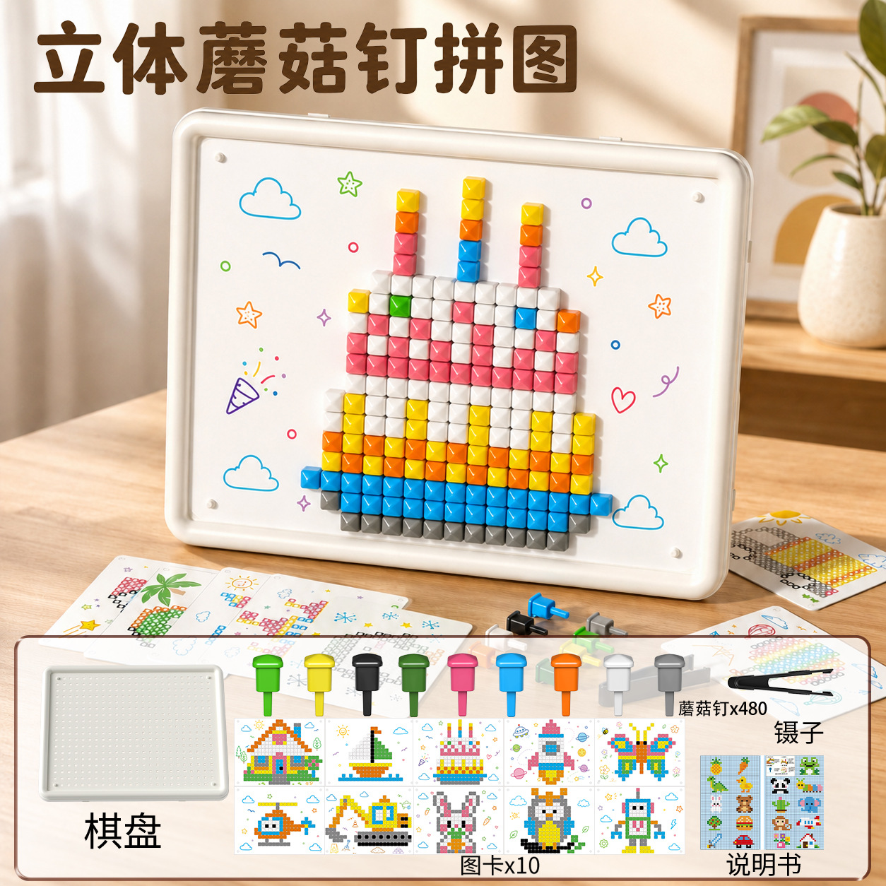 Puzzle 3D estereoscópio hongos clavos puzzle infantil creativo puzzles de inserción gran DIY ensamblaje entrenamiento de concentración image 6
