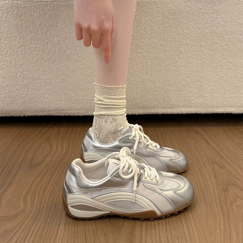 Silver women's German training shoes 2026 new model, thick-soled, height-increasing, breathable, versatile casual sports shoes, Forrest Gump style shoes Silver women's German training shoes 2026 new model, thick-soled, height-increasing, breathable, versatile casual sports shoes, Forrest Gump style shoes
