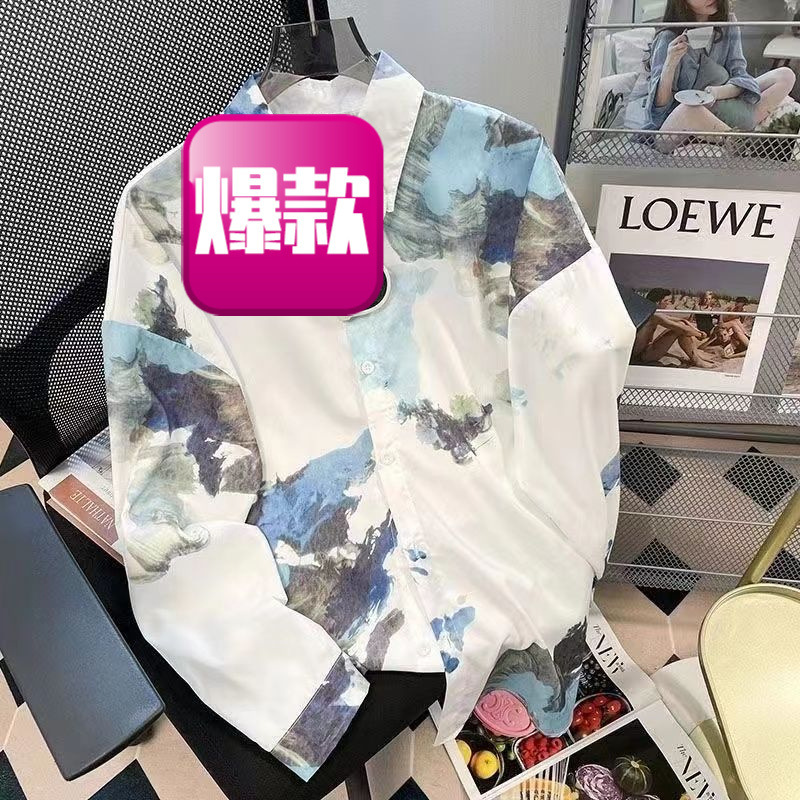 Trendy Retro Loose-Fitting Unisex Hong Kong Style 90S Nostalgic New Niche Versatile Long-Sleeve Floral Shirt Trendy Retro Loose-Fitting Unisex Hong Kong Style 90S Nostalgic New Niche Versatile Long-Sleeve Floral Shirt