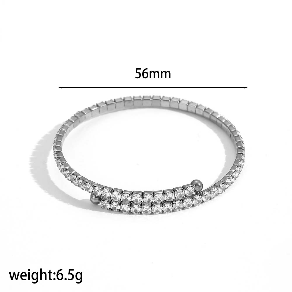 Pulsera de diamante de circón de acero inoxidable de estilo americano europeo y americano, pulsera de acero de titanio de diseño de todo fósforo de lujo ligero femenino, joyería transfronteriza