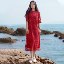 新中式棉麻女装新款连衣裙夏季女旗开得胜改良旗袍复古国风茶服