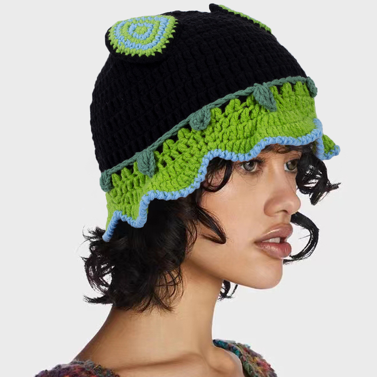 Cappello da donna vintage, lavorato a maglia, divertente, fatto a mano, autunno e inverno, dolce, versatile, in lana lavorata all'uncinetto_voghion.com