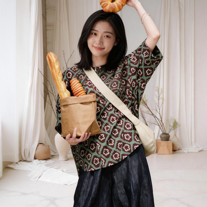 Vintage Printed Loose Short-Sleeve Shirt for Women, Summer Lazy Style Versatile Top, Artistic All-Cotton Design D0112