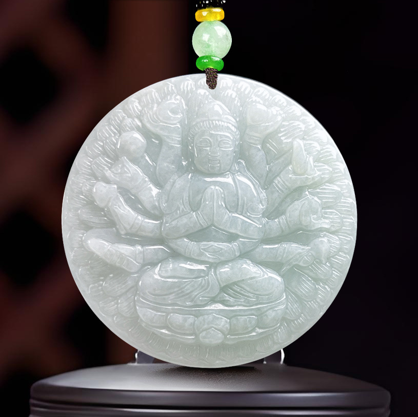 缅甸料淡绿千手观音天然A货翡翠吊坠玉观音菩萨四会玉器珠宝批发