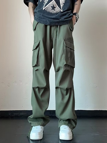Cargo Work Pants for Youth High Street Style Men - Spring and Summer Men's Retro Work Pants