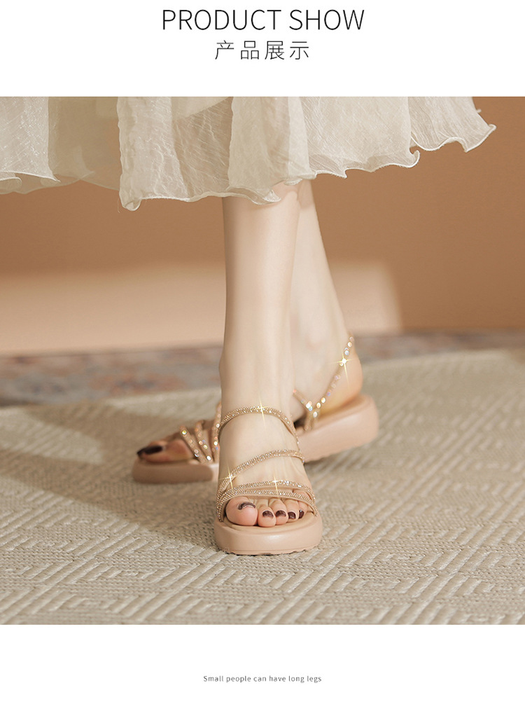 Sandal đính đá nữ đế thấp lấp lánh phong cách Tây, dễ phối đồ — BK110 màu bạc chi tiết 12
