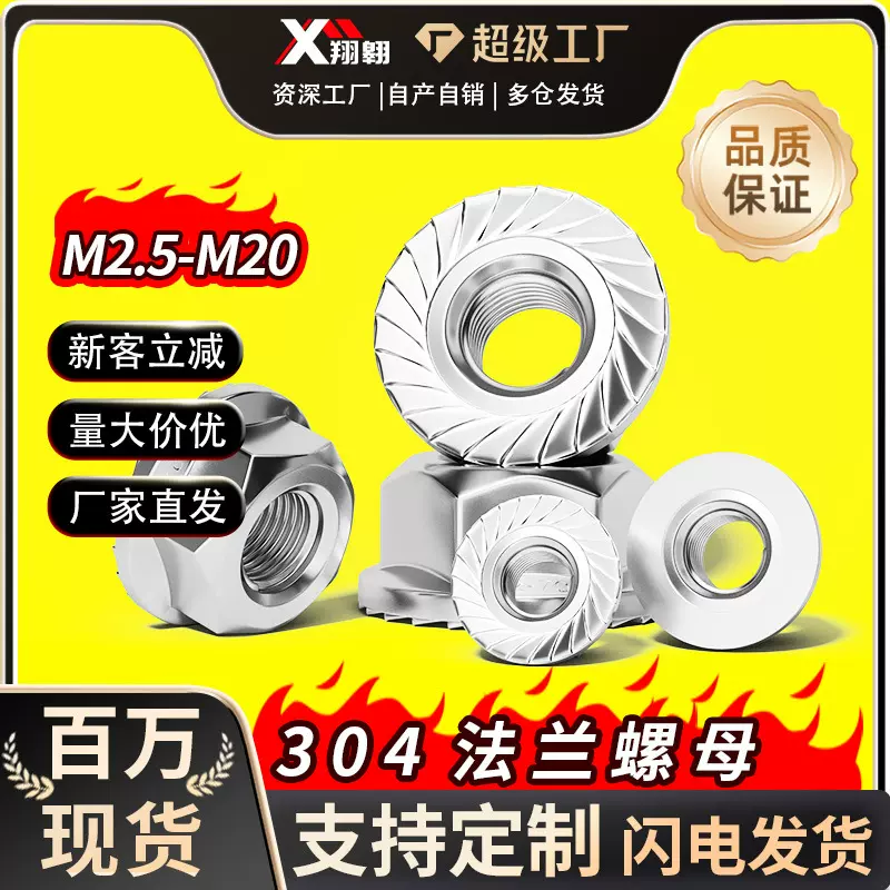 304不锈钢外六角法兰细牙螺母自锁法兰面螺母细牙螺帽M6M8M10M12
