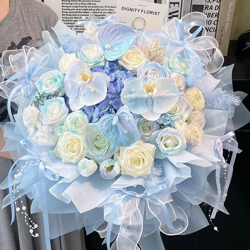 [안론유시] 으깬 아이스블루 나비블루 믹스부케