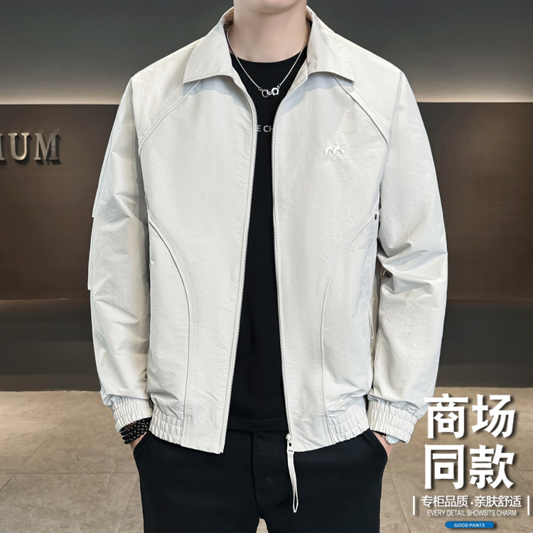 男士老钱风外套2025秋季新款翻领修身夹克衫简约百搭茄克短款上衣